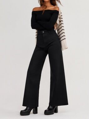 Zara Marine Straight Wide Leg Raw Hem High Waisted Jeans in Black Size 4